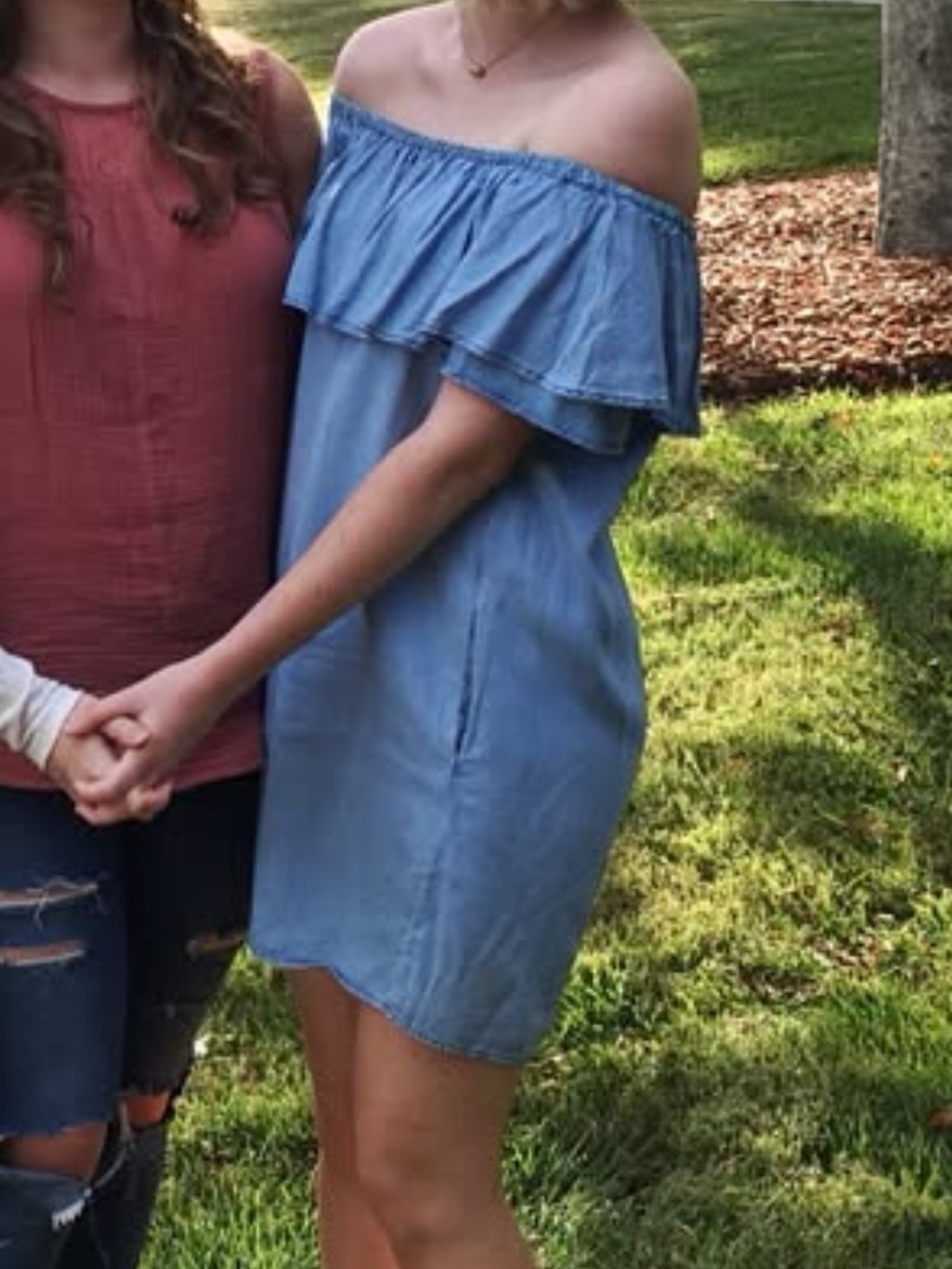 Zara Premium Denim Off-Shoulder Ruffle Mini Dress - Picture 2 of 7